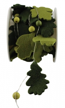 Geschenkband Filzblätter-Gilande grün mit Perlen auf Draht  Solange Vorrat!